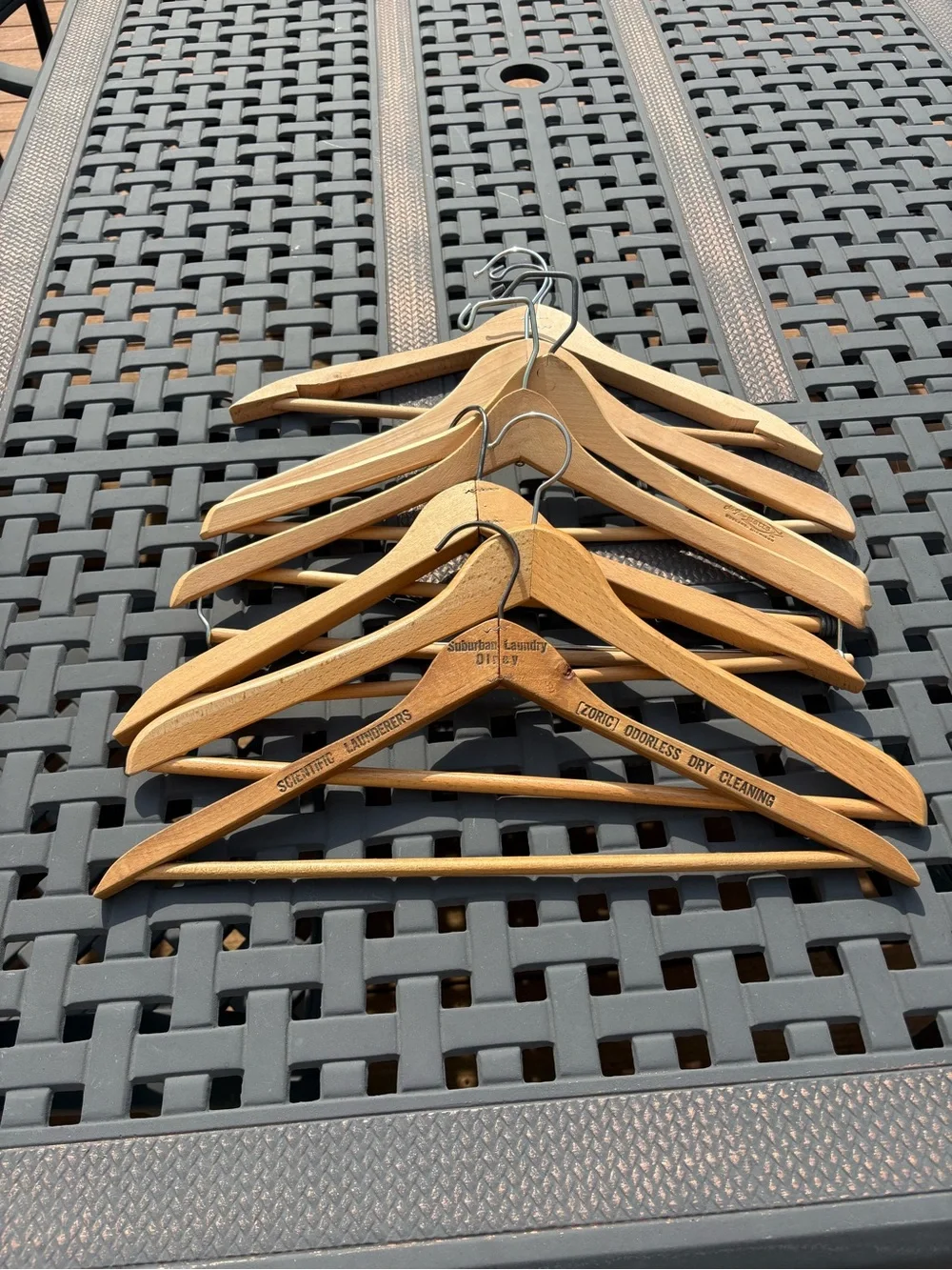 Vintage Wooden Clothes Hangers - Natural Wood (Set of 7) two stamped